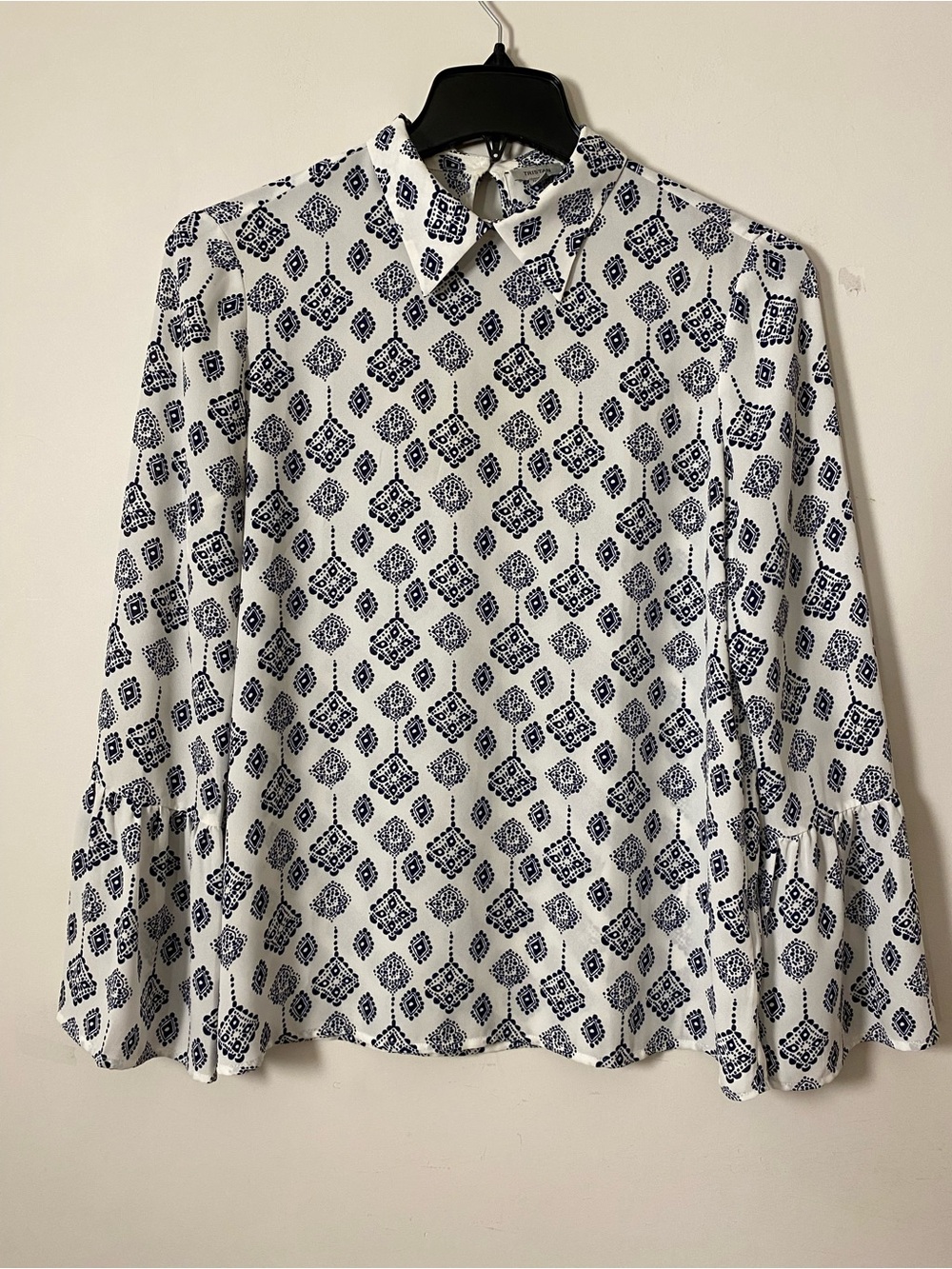 Tristan White Blouse with Navy Geometric Print